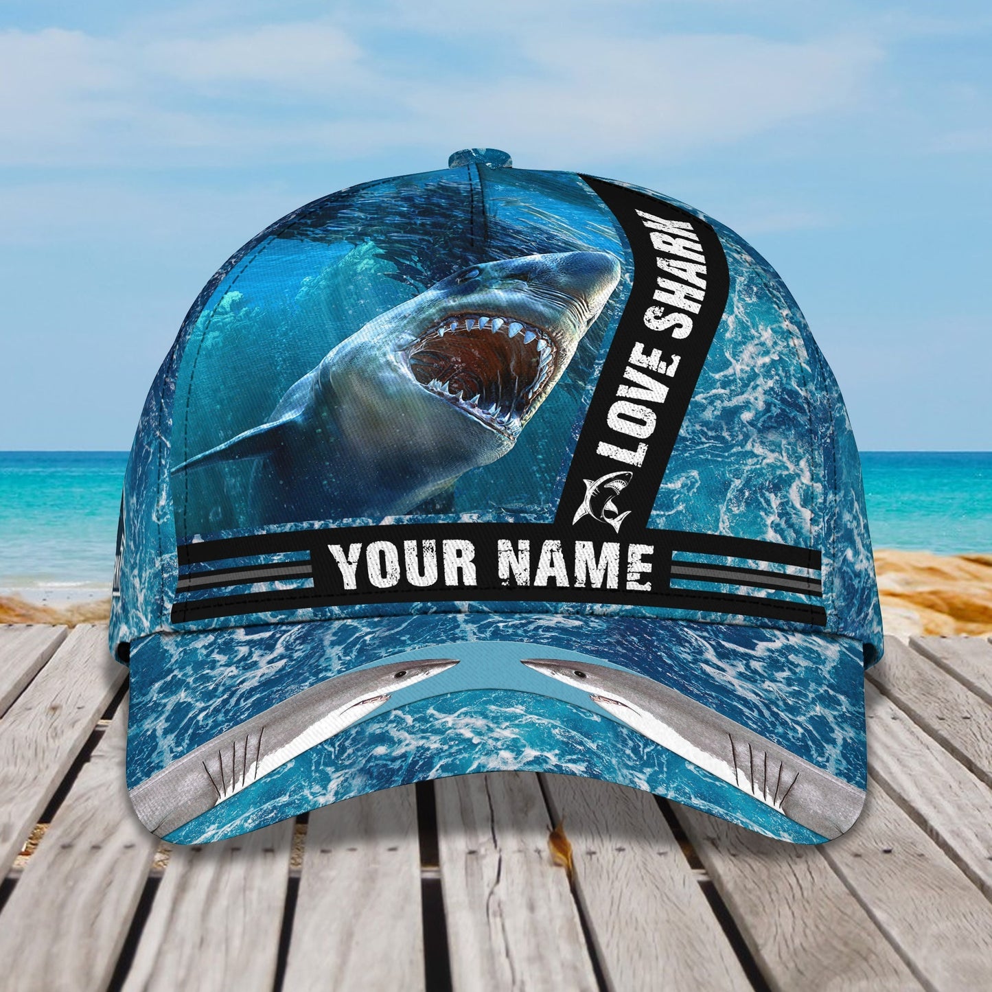 3D Classic Cap Shark 04 Personalized Name Cap Tendpins CA1262