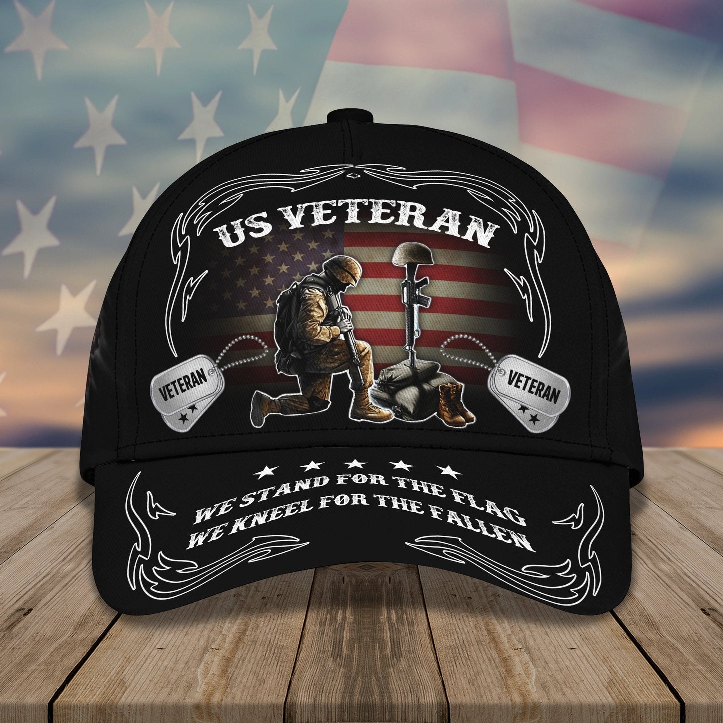 3D Classic Cap Veteran Kneel For The Fallen Personalized Name Cap Tendpins CA1892