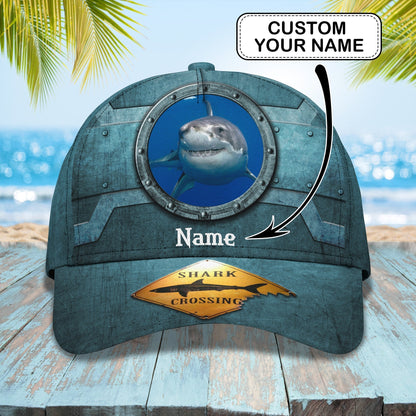 3D Classic Cap Shark Crossing Personalized Name Cap Tendpins CA0975