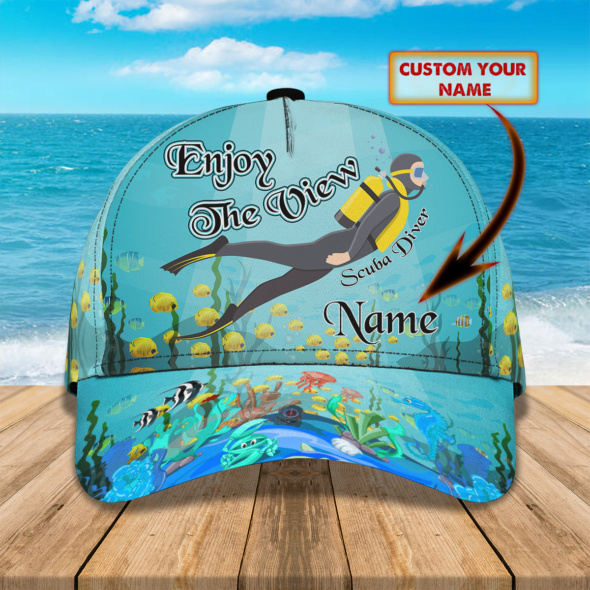 3D Classic Cap Scuba Diver Personalized Name Cap 114 Tendpins CA1377