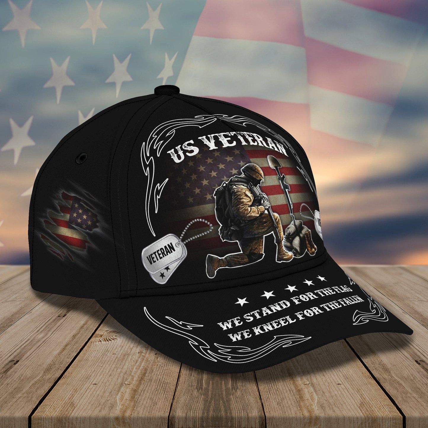 3D Classic Cap Veteran Kneel For The Fallen Personalized Name Cap Tendpins CA1892