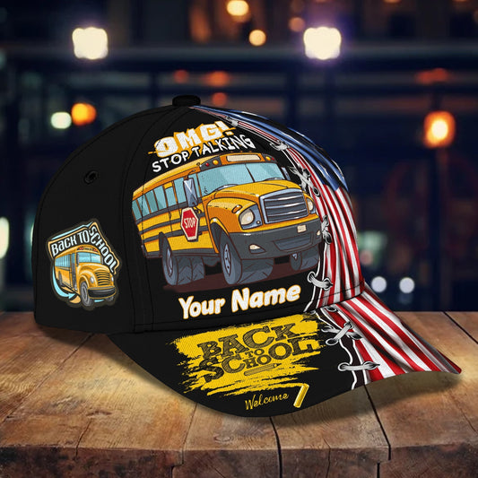 3D Classic Cap America School Bus Personalized Name Cap Tendpins CA1667