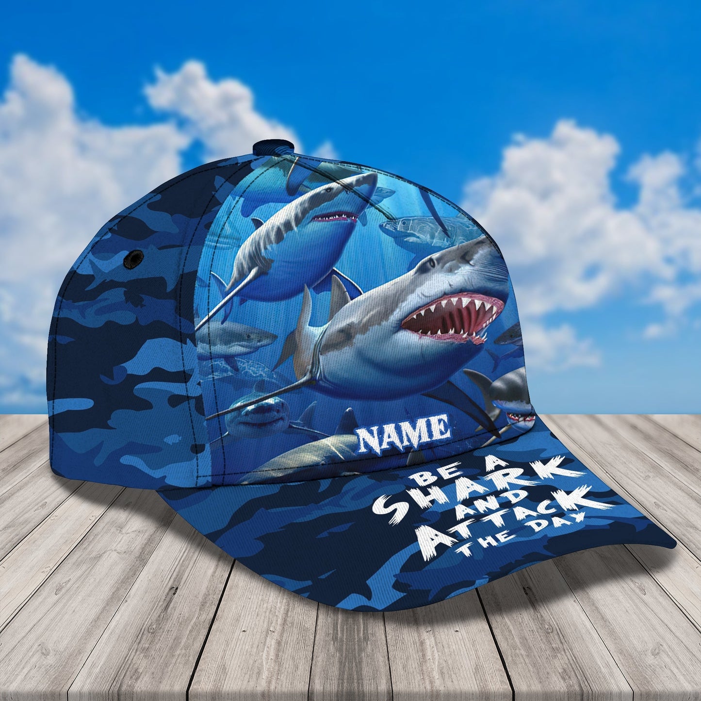 3D Classic Cap Shark 2 Personalized Name Cap Tendpins CA1370