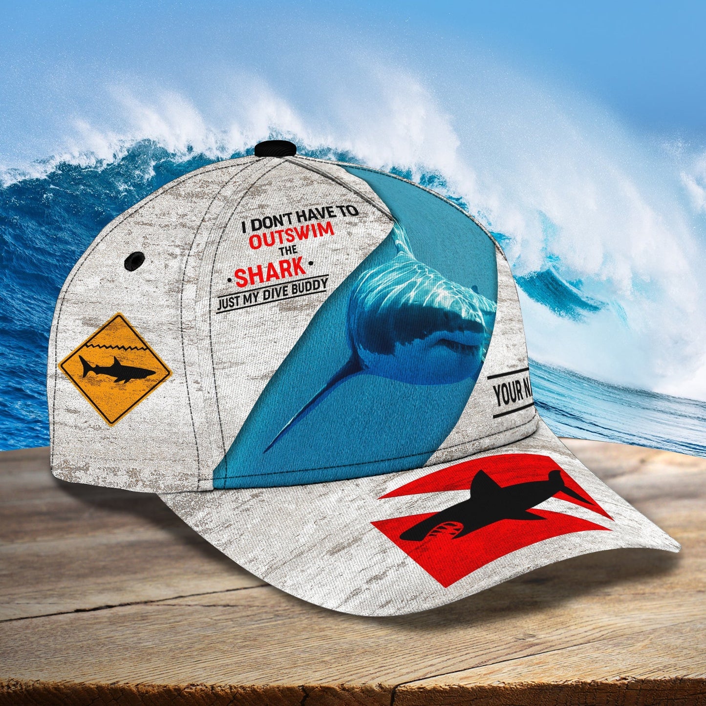 3D Classic Cap Shark Diving Personalized Name Cap 391 Tendpins CA0979