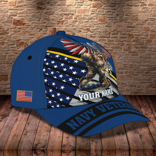 3D Classic Cap Navy Veteran Personalized Name Cap 01Tendpins CA2334