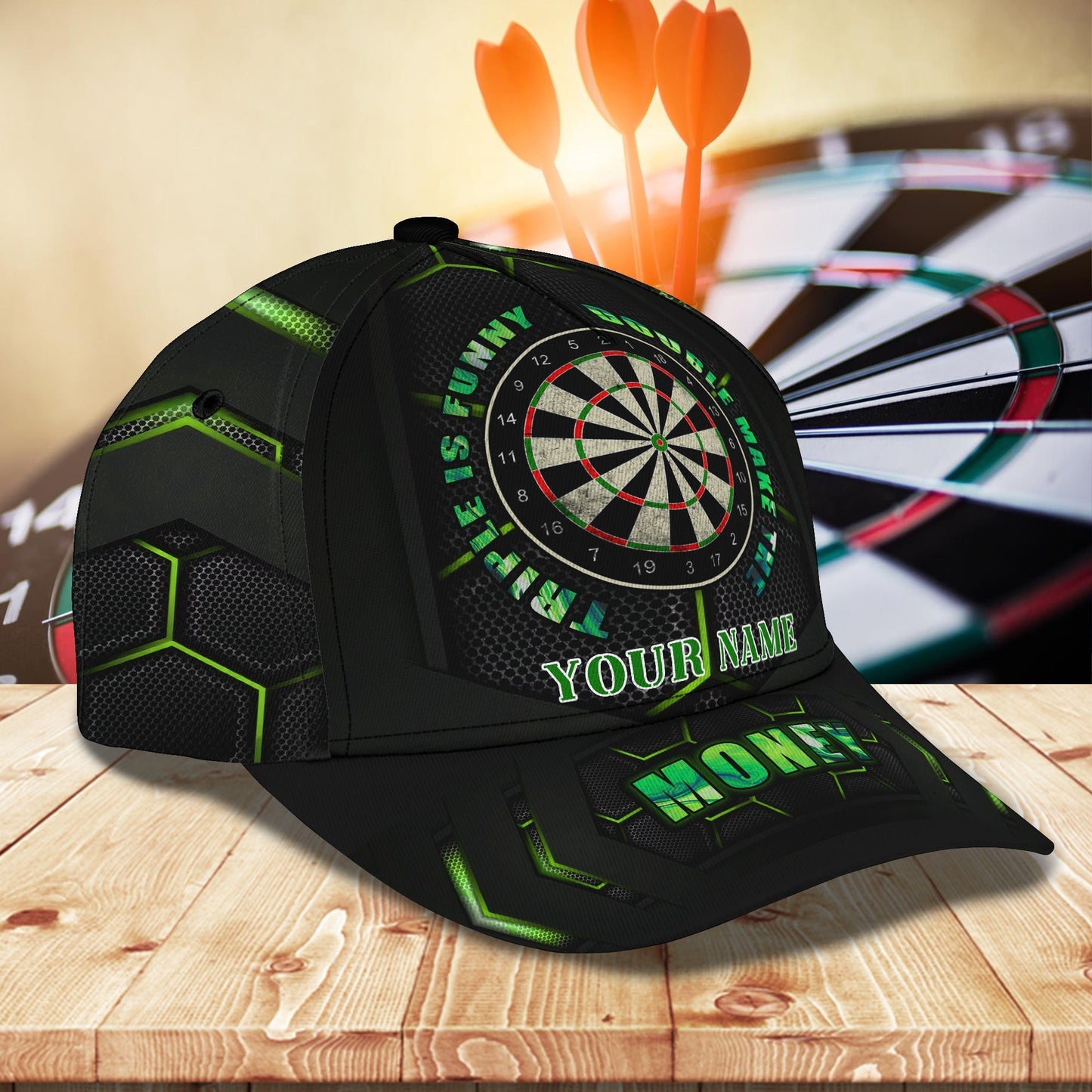 3D Classic Cap Darts Green Personalized Name Cap 02 Tendpins CA1130