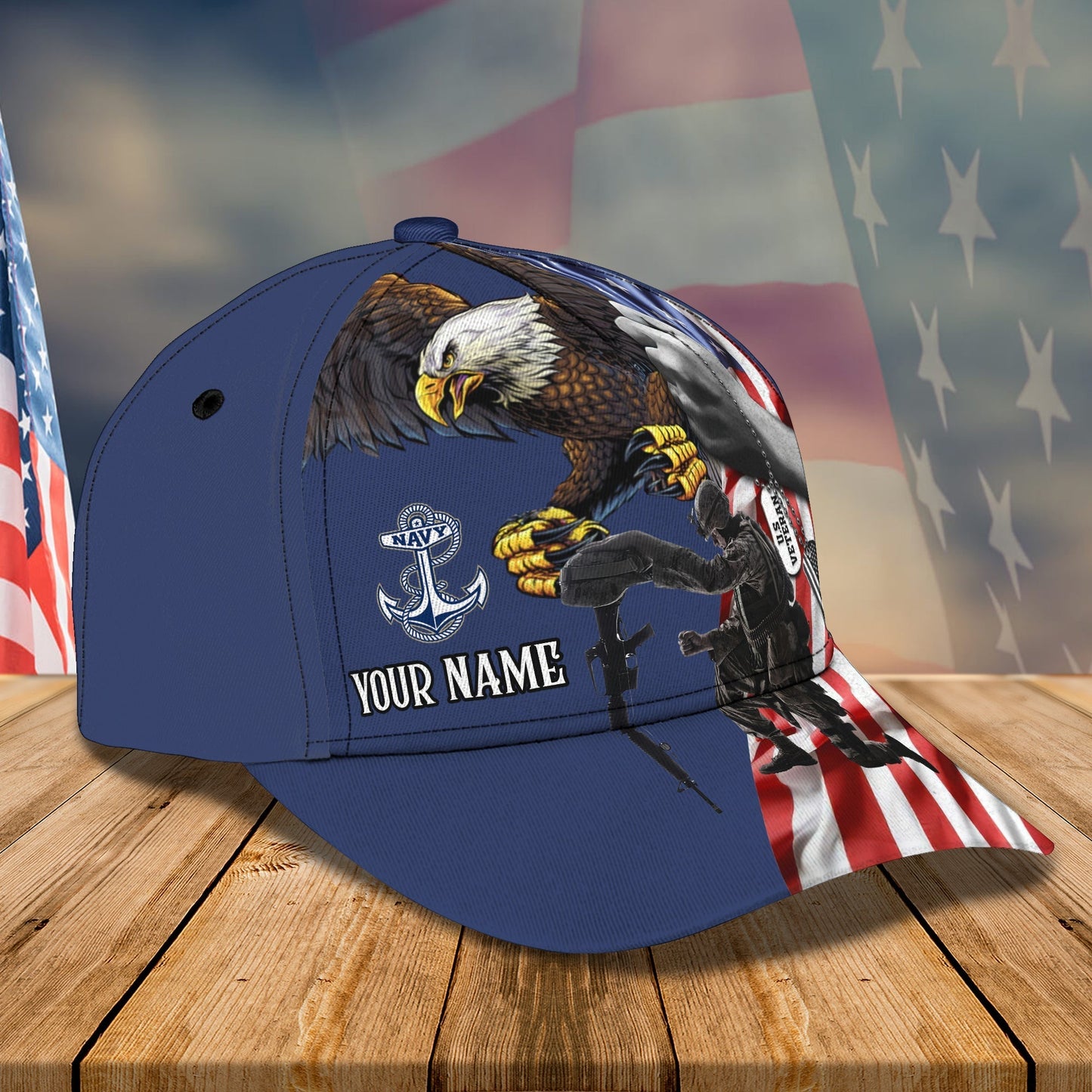 3D Classic Cap Personalized Name Cap Veteran Navy Tendpins CA1647