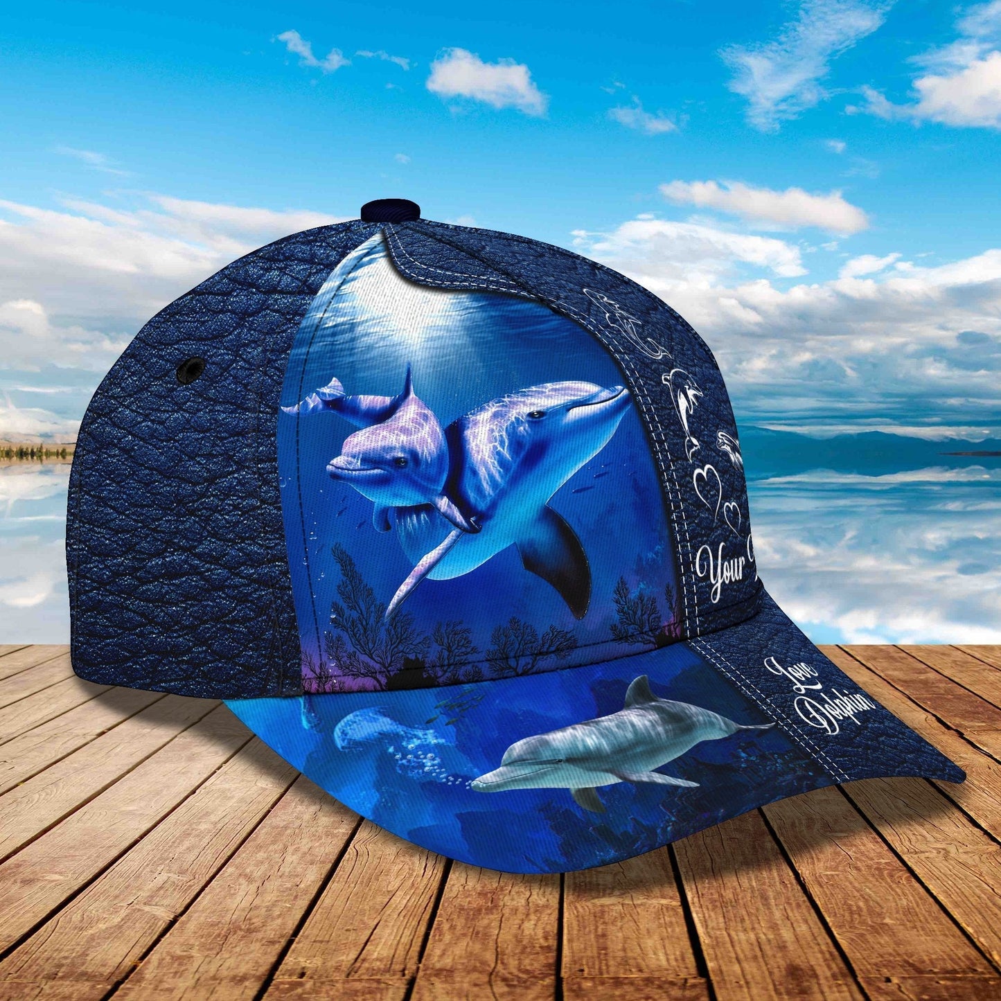 3D Classic Cap Love Dolphin Personalize Name Cap 01 Tendpins CA1876