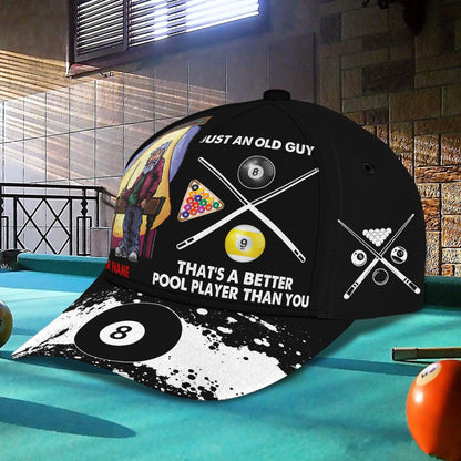 3D Classic Cap Just An Old Guy That'S A Better Pool Player Than You Personalized Name Cap Tendpins CA1120