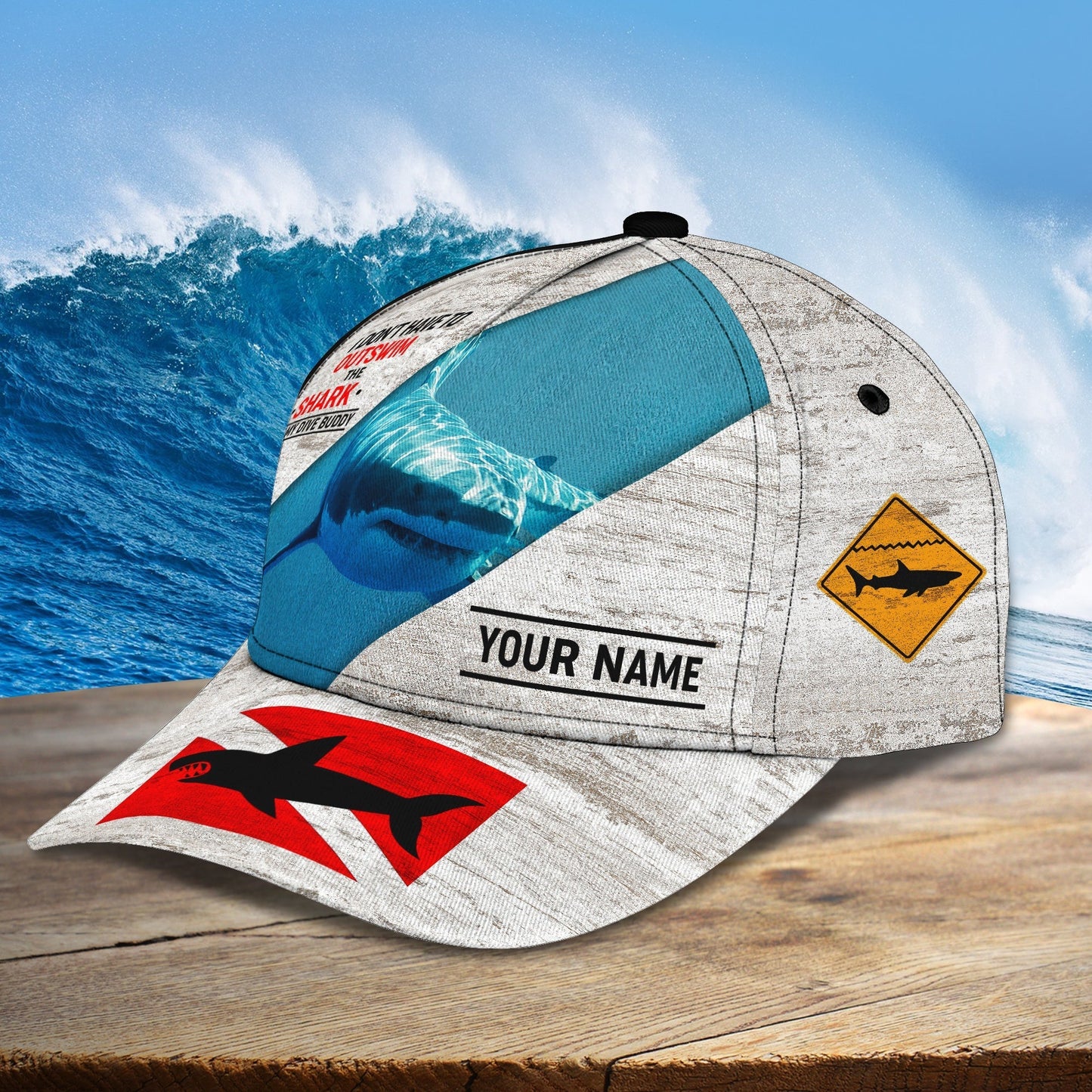 3D Classic Cap Shark Diving Personalized Name Cap 391 Tendpins CA0979