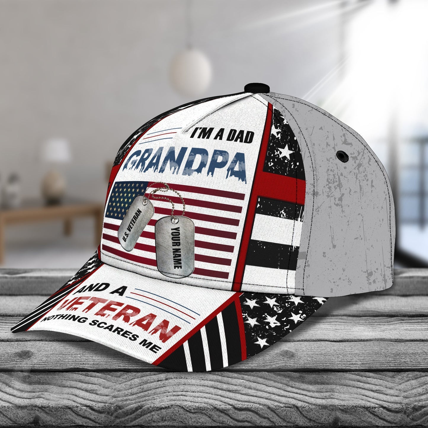 3D Classic Cap I'M A Dad Grandpa And A Veteran Personalized Name Cap Tendpins CA1810