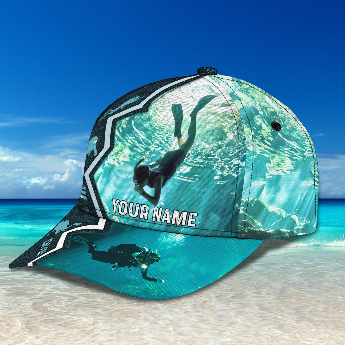 3D Classic Cap Scuba Diving Personalized Name Cap Tendpins CA1776