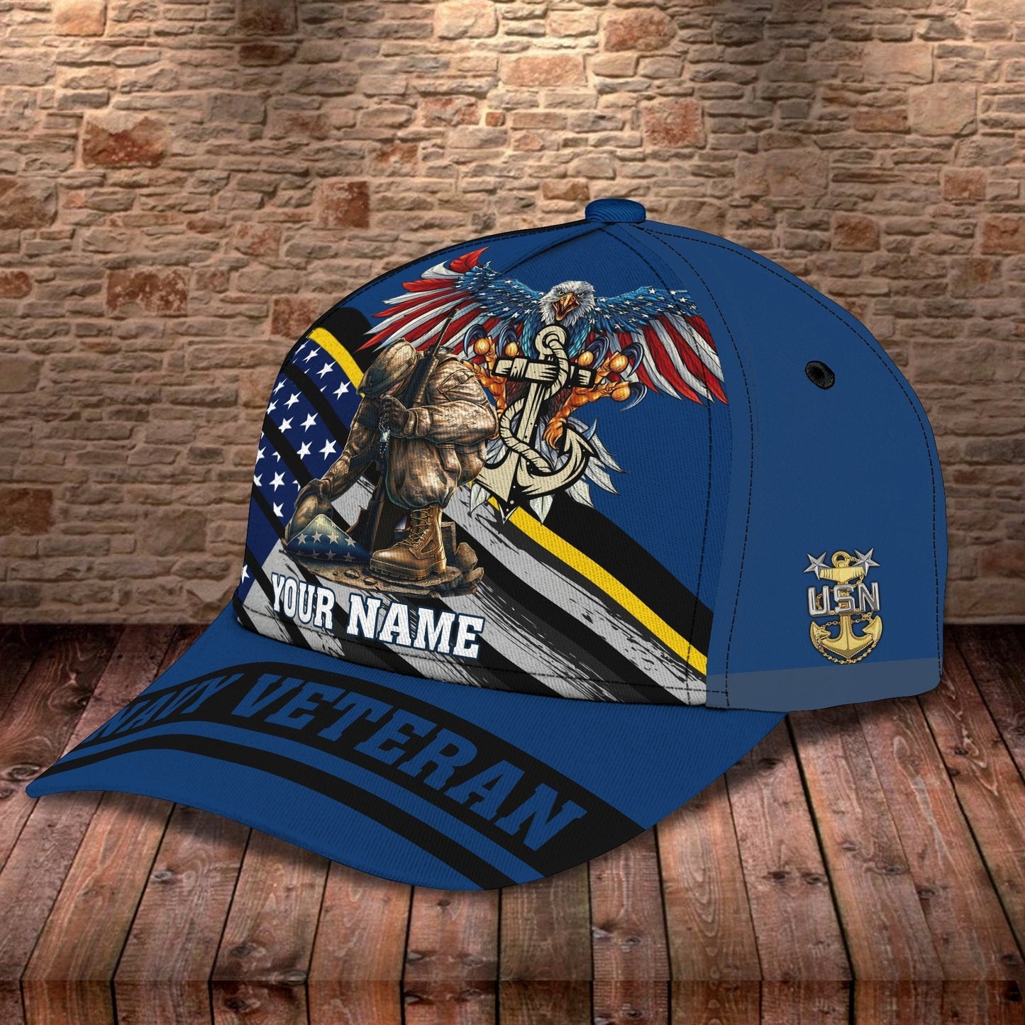 3D Classic Cap Navy Veteran Personalized Name Cap 01Tendpins CA2334