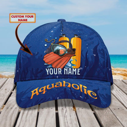 3D Classic Cap Scuba Diving Aquaholic Personalized Name Cap Tendpins CA2008