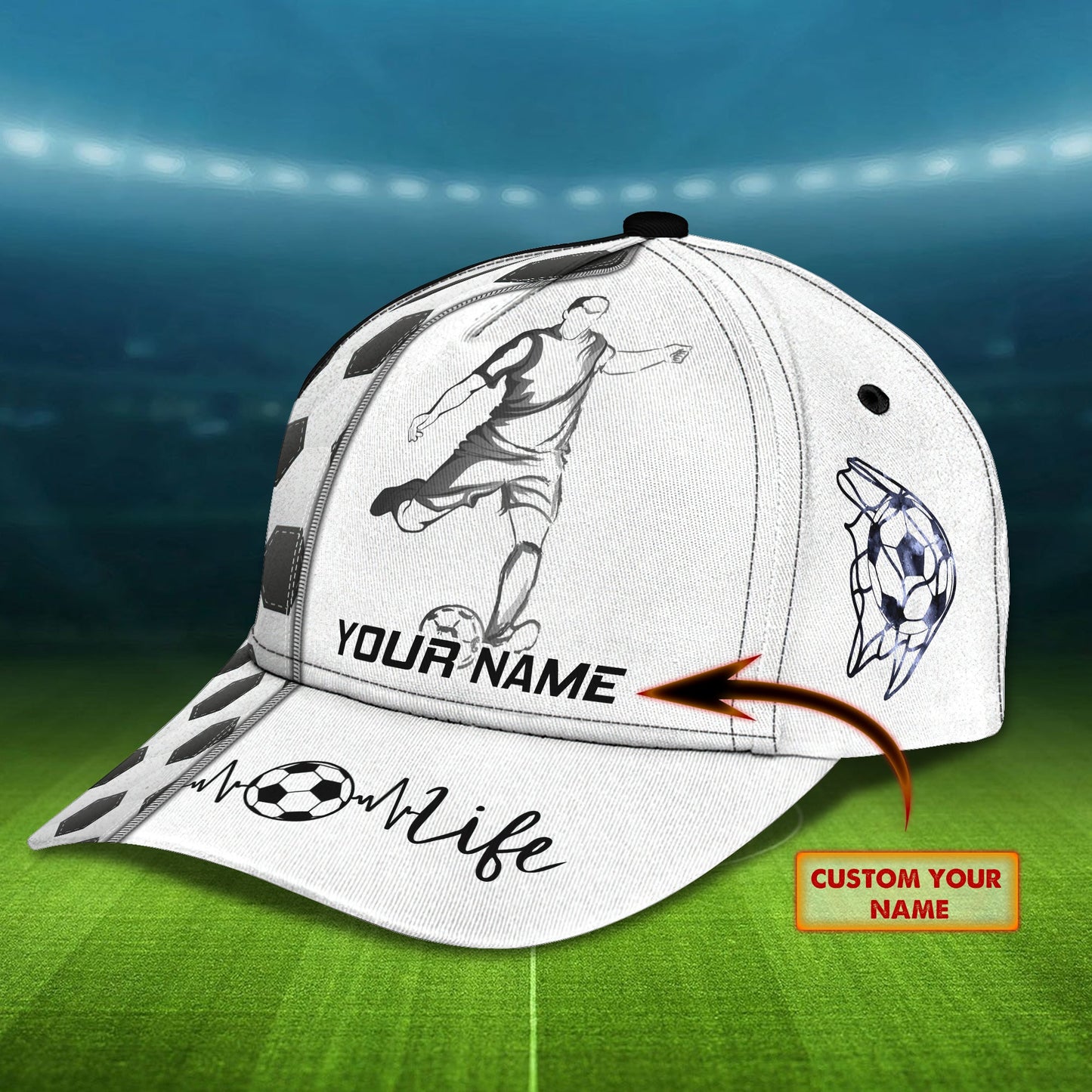 3D Classic Cap Soccer Personalized Name Cap Nama262 Tendpins CA1405