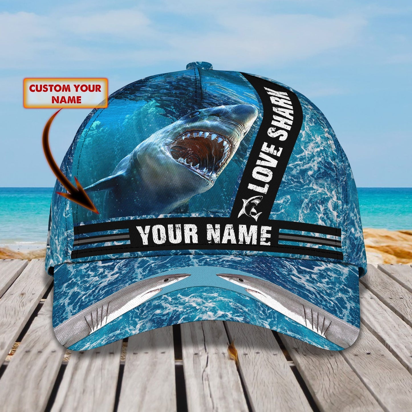 3D Classic Cap Shark 04 Personalized Name Cap Tendpins CA1262