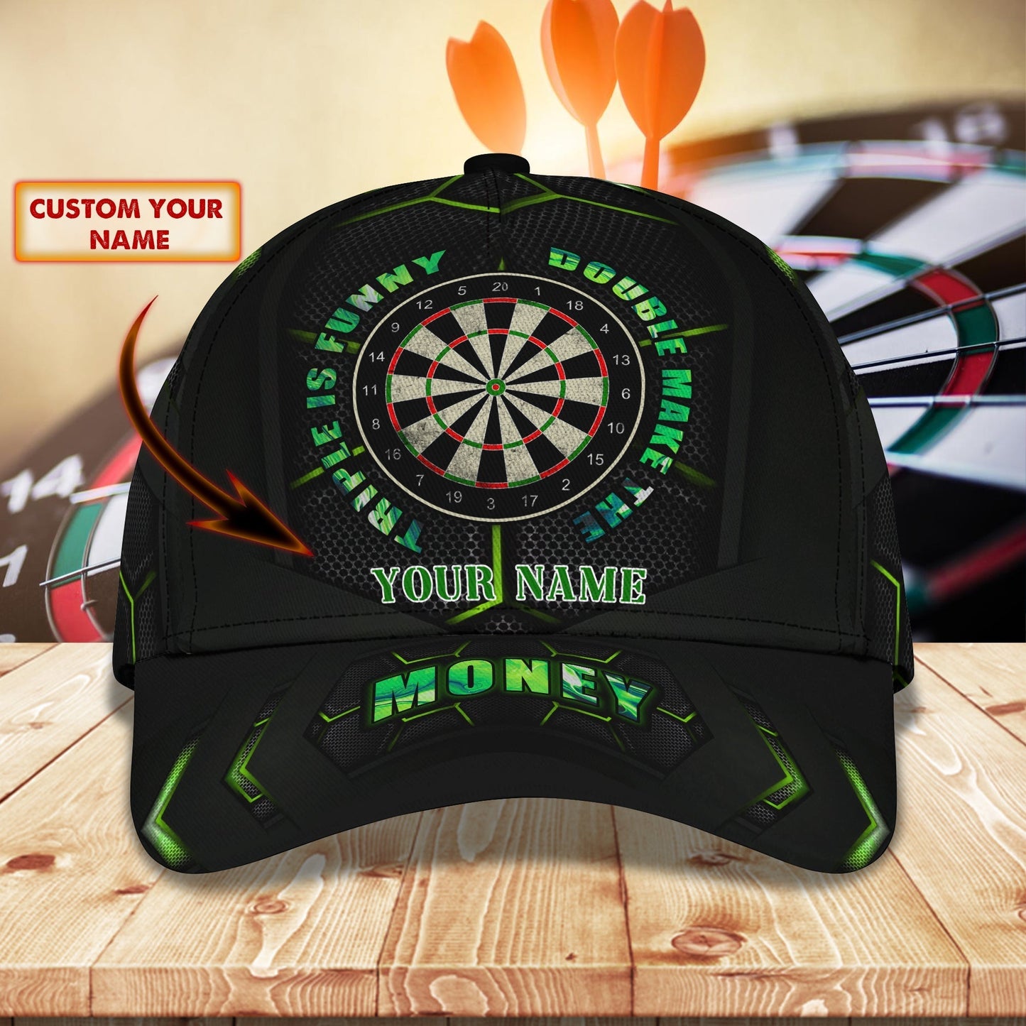 3D Classic Cap Darts Green Personalized Name Cap 02 Tendpins CA1130