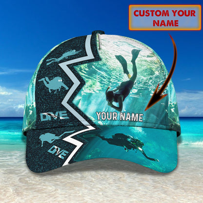 3D Classic Cap Scuba Diving Personalized Name Cap Tendpins CA1776