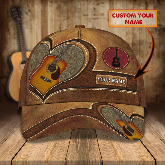 Baseball Guitar Cap Hat For Travel Summer, Guitar Cap Leather Brown Pattern, Best Gift To Guitarist CA2920