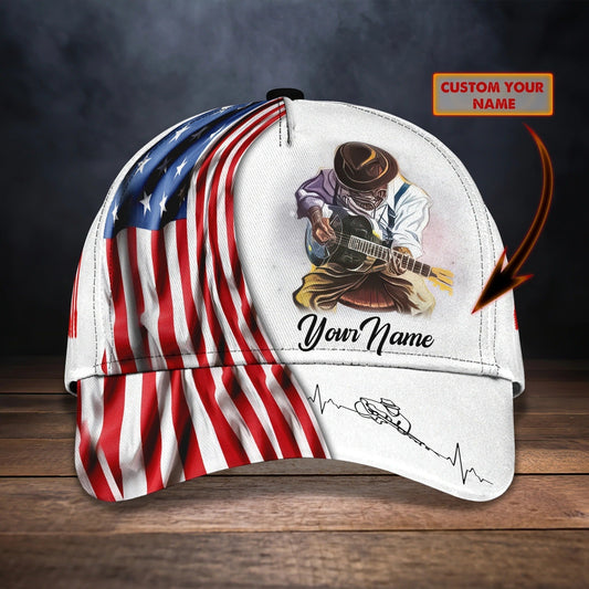 Customized 3D All Over Print Guitar Cap Hat, Usa Flag Guitar Cap For Men And Woman, Present Guitar Lover CO0135