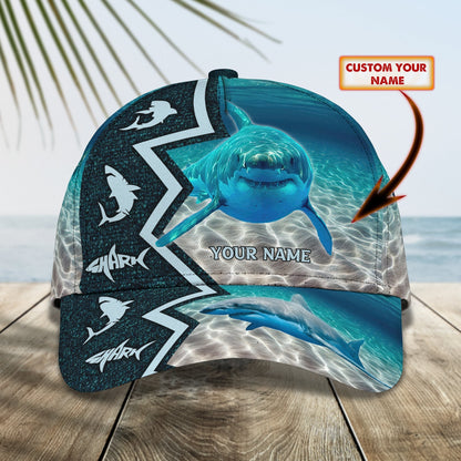 3D Classic Cap Shark Personalized Name Cap Ocean Hat Gift For Shark Lovers Tendpins CA2176