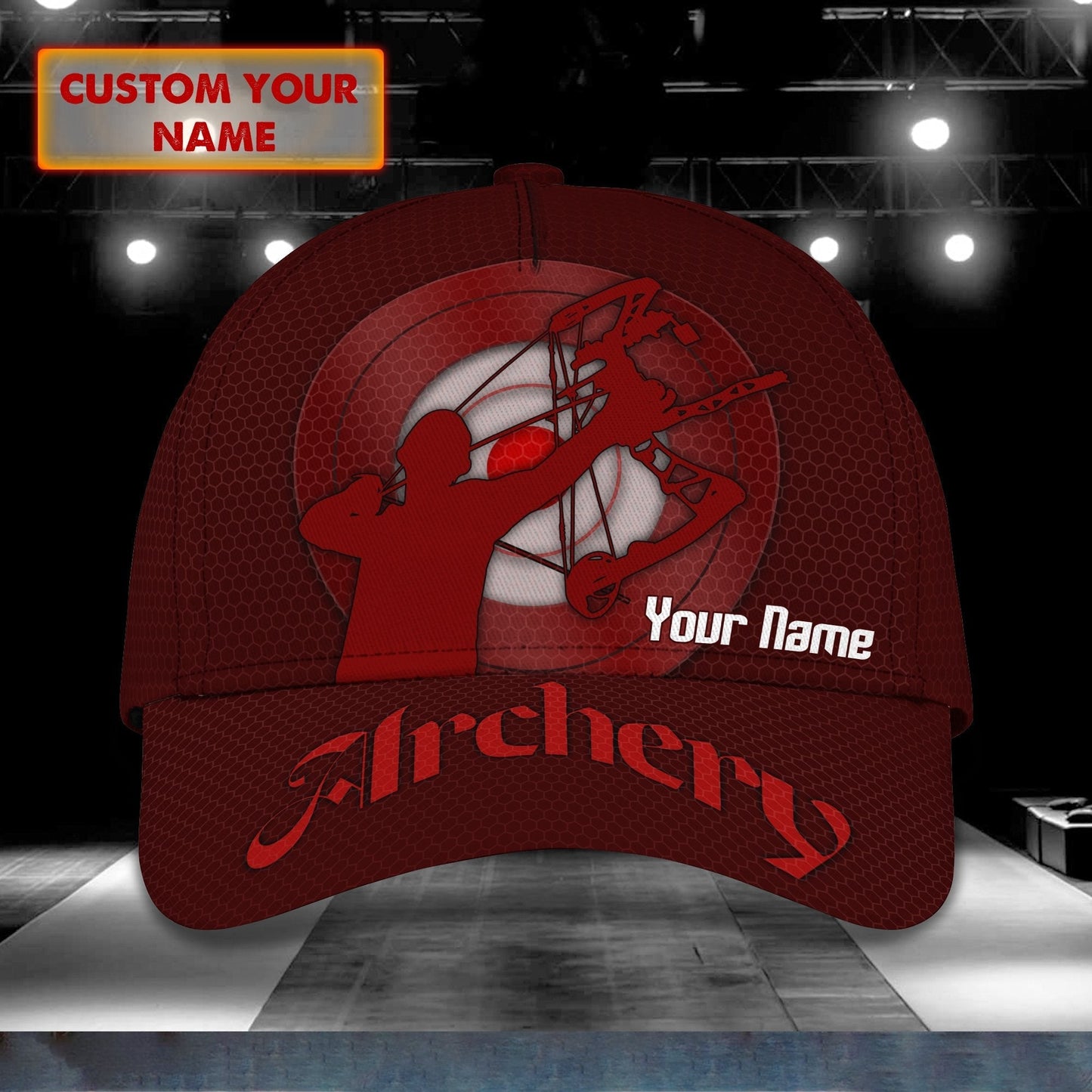 3D Classic Cap Archery Red Personalized Name Cap 45 Tendpins CA2032