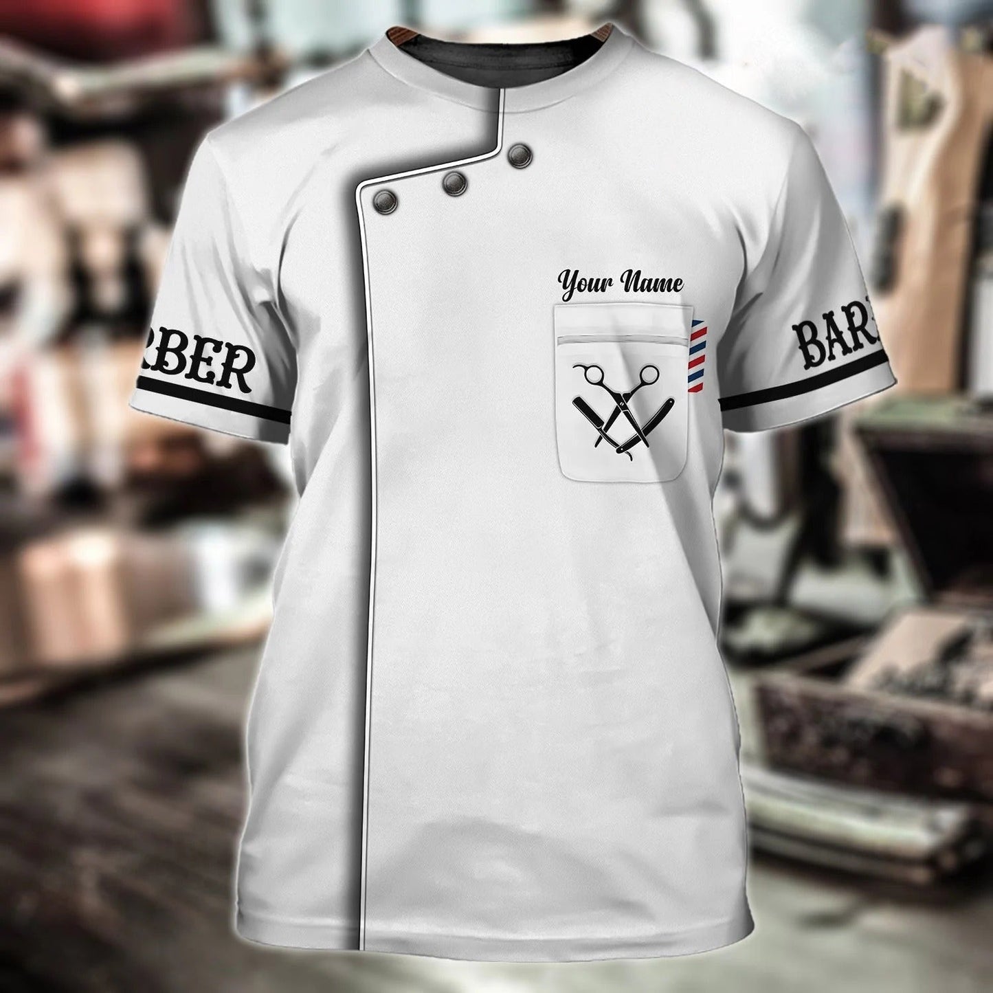 Custom With Name 3D White Barber T Shirt, White Uniform Barber Shop, Barber Men Gift TO1941