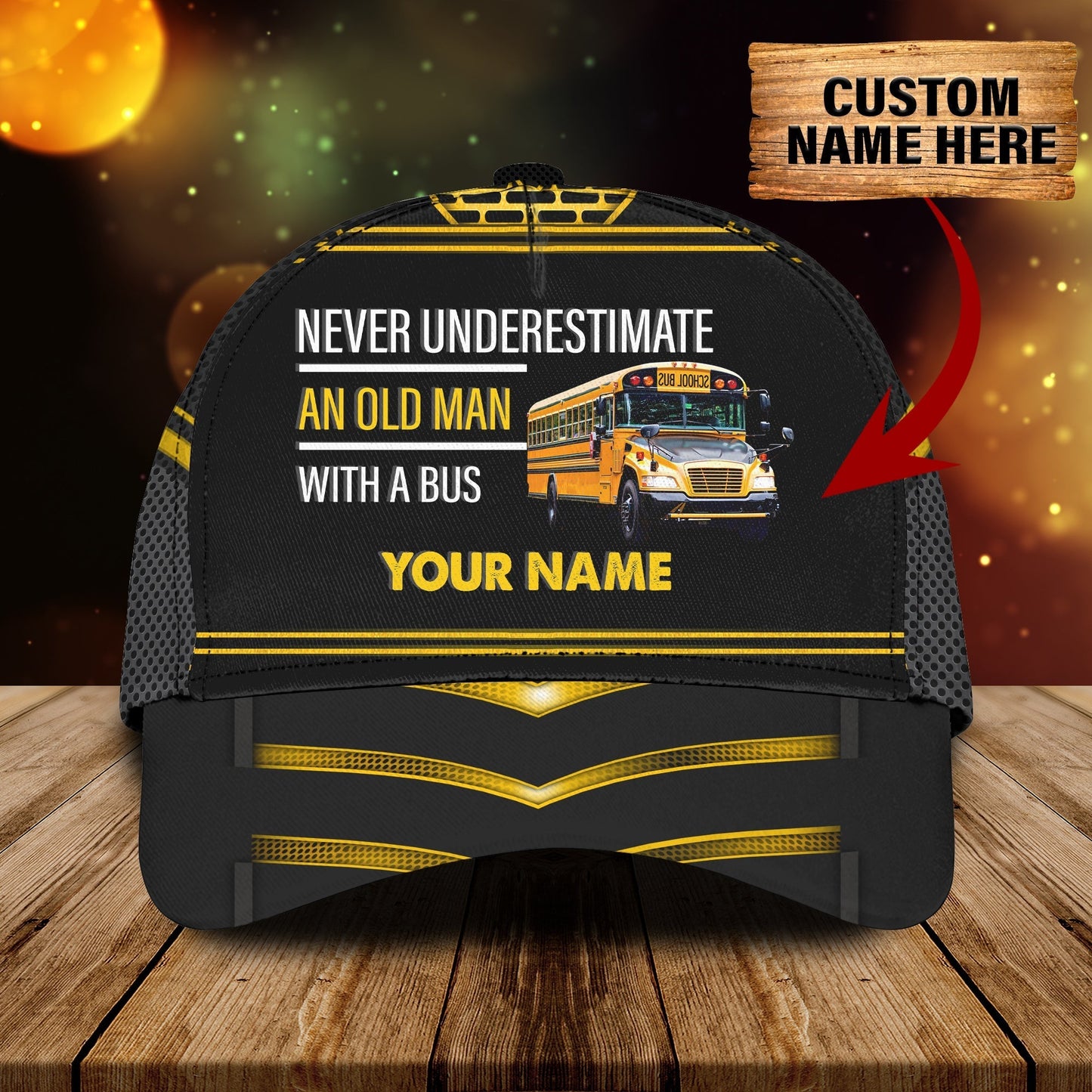 3D Classic Cap School Bus Personalized Name Cap Tendpins CA0509