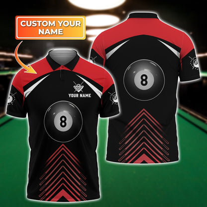 Tendpins 8 Ball Billiard on Fire Personalized Name 3D Shirts Print T-Shirt for Mens, Gift Billiard Players Polo Shirt SO1391