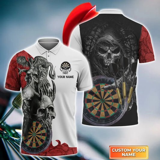 Dartboard Skull Personalized Name Polo Shirt For Darts Player, Skull Shirt, Dart Shirt DMO0147