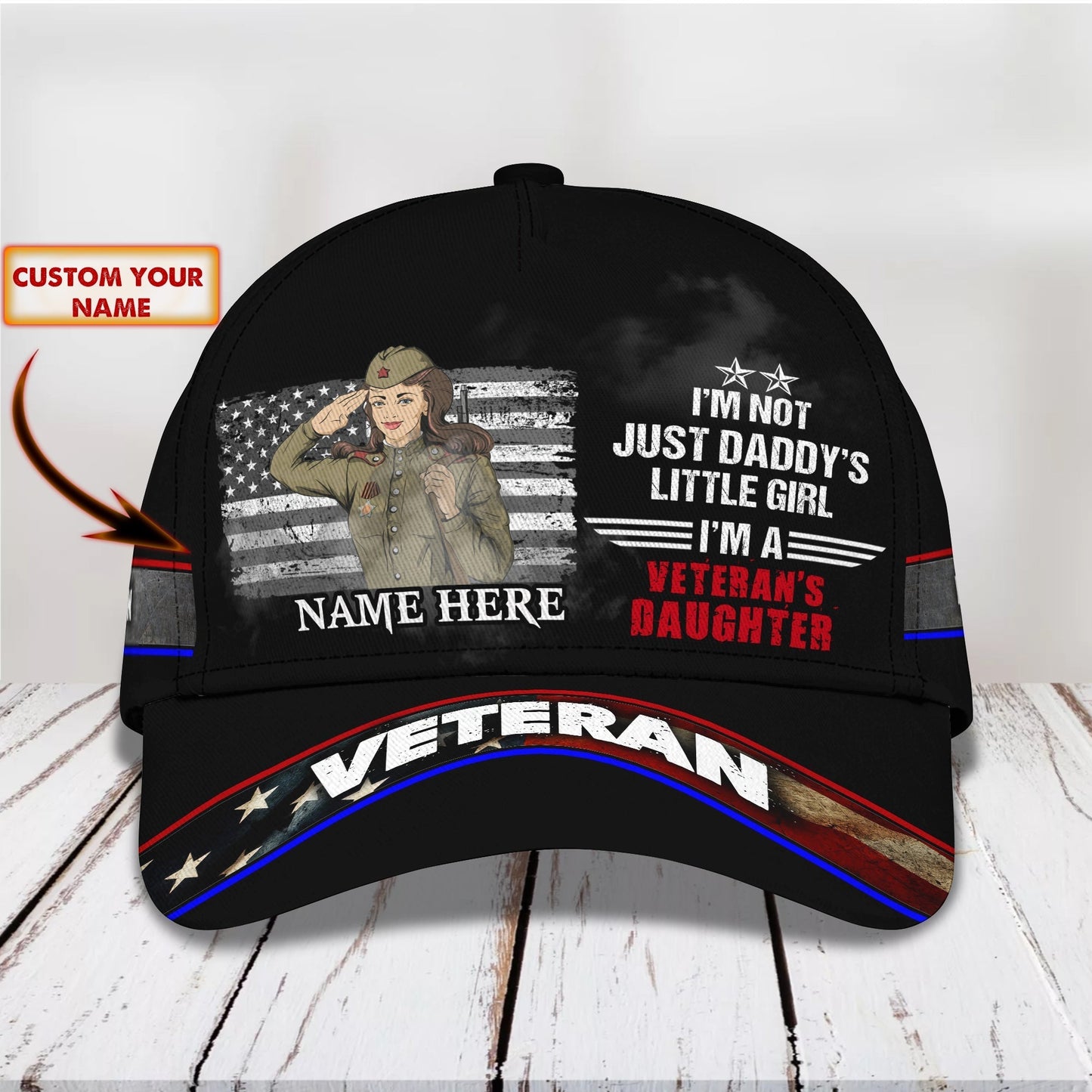 3D Classic Cap I'M A Girl Veteran Personalized Name Cap11 Tendpins CA1832