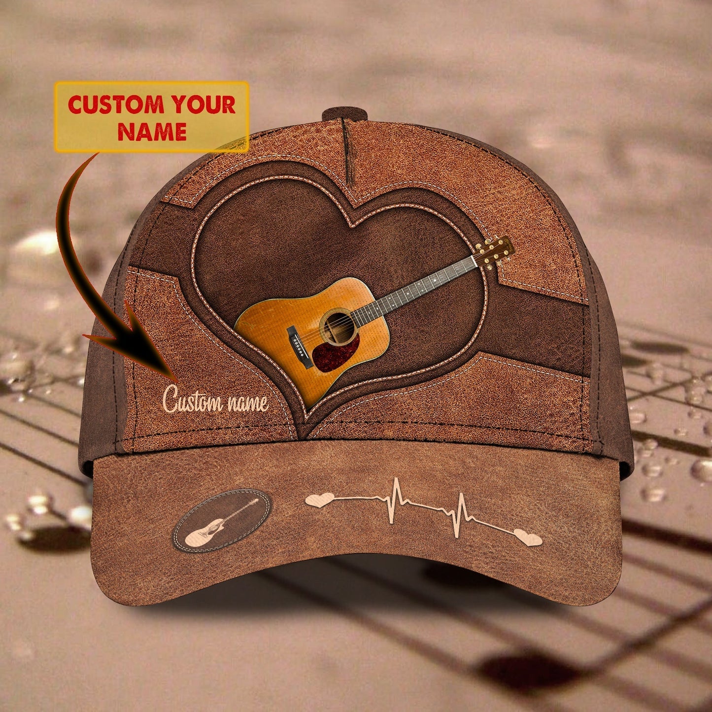 3D Classic Cap Love Guitar Personalized Name Cap Tendpins CA0626