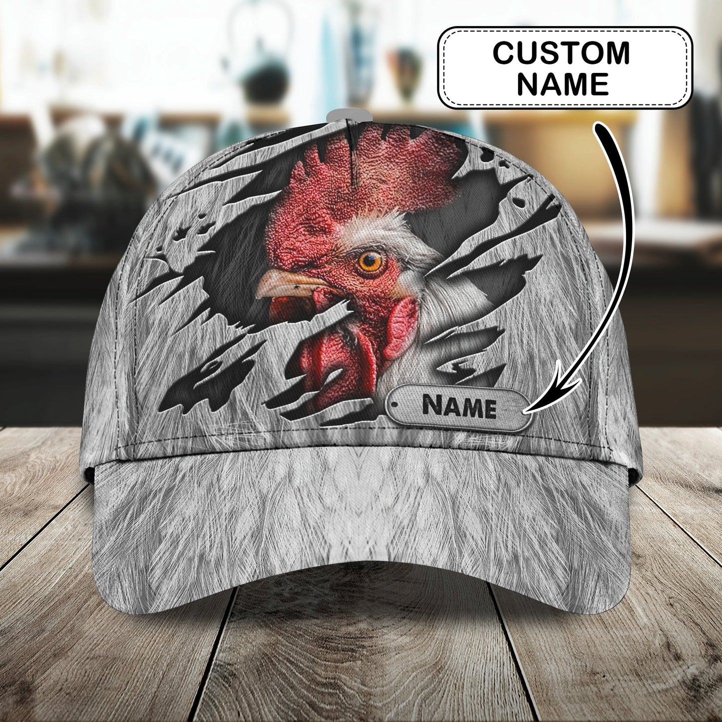 3D Classic Cap Rooster Personalized Name Cap Tendpins CA0963