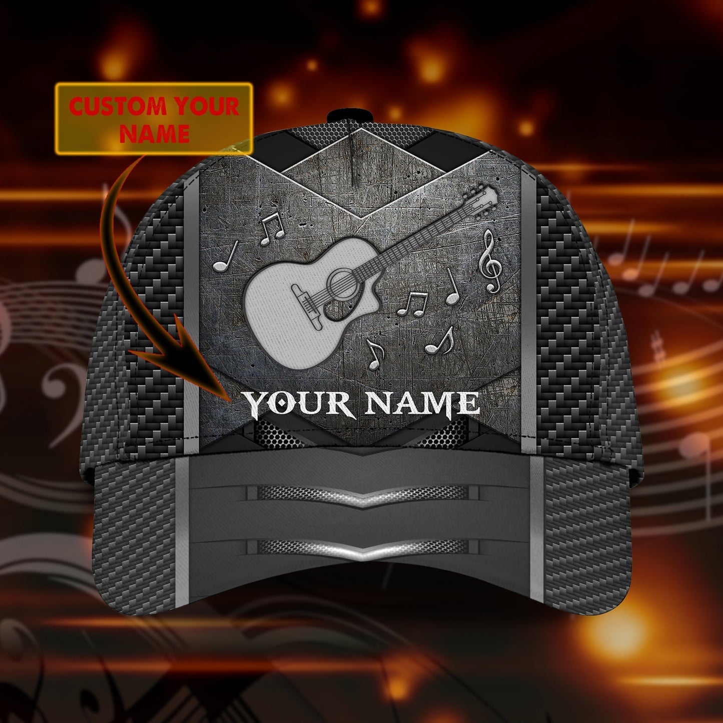 3D Classic Cap Guitar Personalized Name Cap Tendpins CA2437