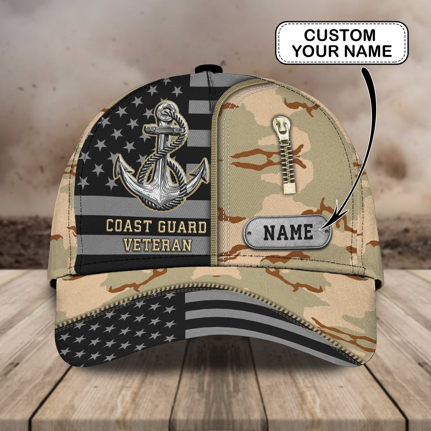 3D Classic Cap Coast Guard Veteran Personalized Name Cap Tendpins CA0960