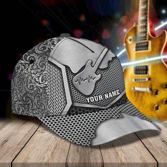 3D Classic Cap Guitar Personalized Name Cap Silver Tendpins CA0747