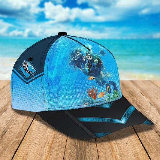 3D Classic Cap Scuba Diving Cap Scuba Diver Personalized Classic Cap Scuba Diving Fuly Tendpins CA1879