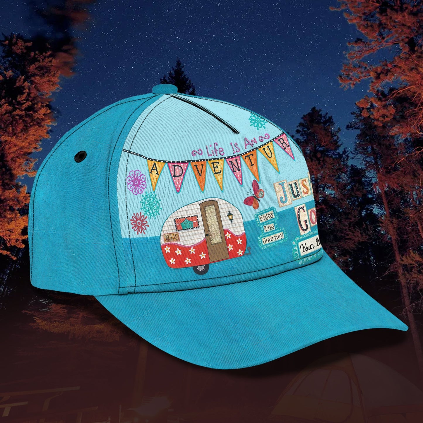 3D Classic Cap Just Go Camping Personalized Name Cap Tendpins CA1165