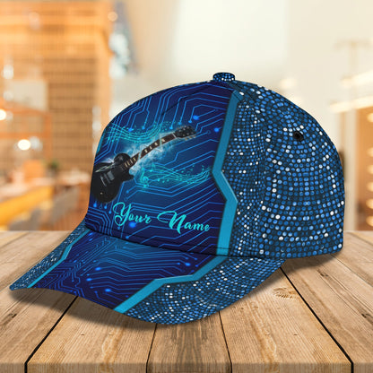 3D Classic Cap Blue Guitar Personalized Name Cap Tendpins CA1004