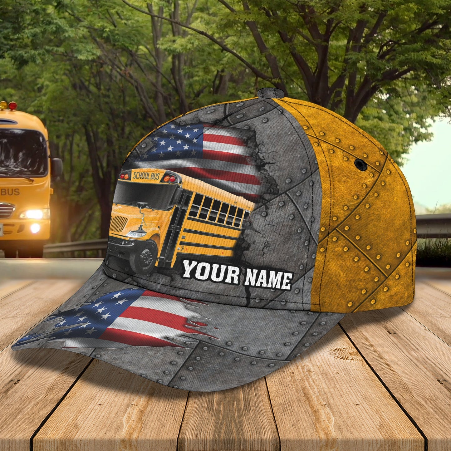 3D Classic Cap America Bus Driver Personalized Name Cap Tendpins CA0615