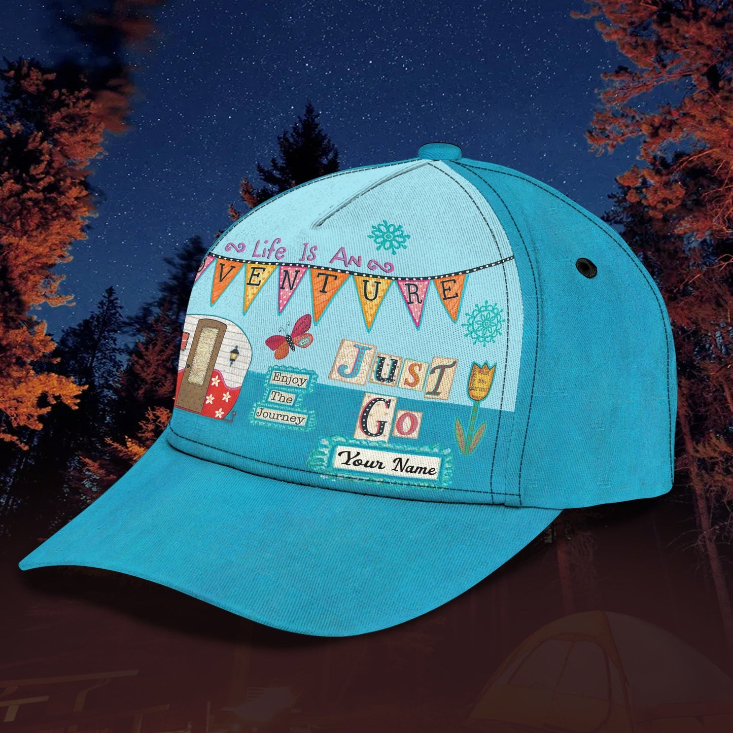 3D Classic Cap Just Go Camping Personalized Name Cap Tendpins CA1165