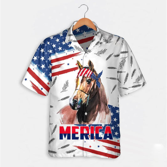 Horse Merica Hawaiian Shirt USA Flag Pattern HO5342