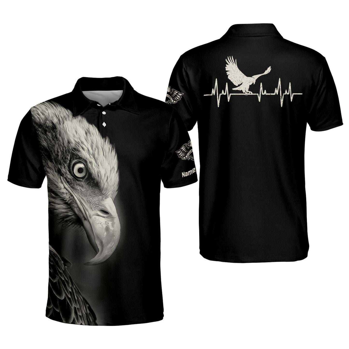 Eagle American Black And White Heartbeat Polo Shirt EG0031