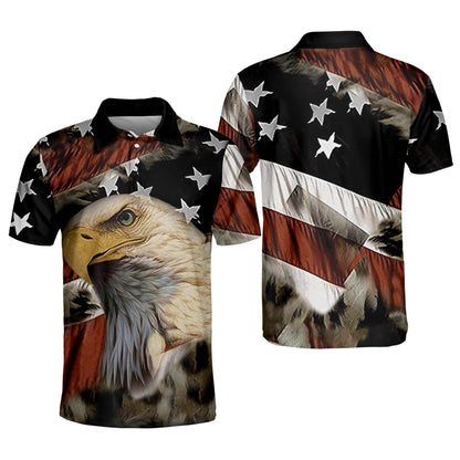 Men's American Flag Eagle 3D Printed Over Polo Shirt EG0002