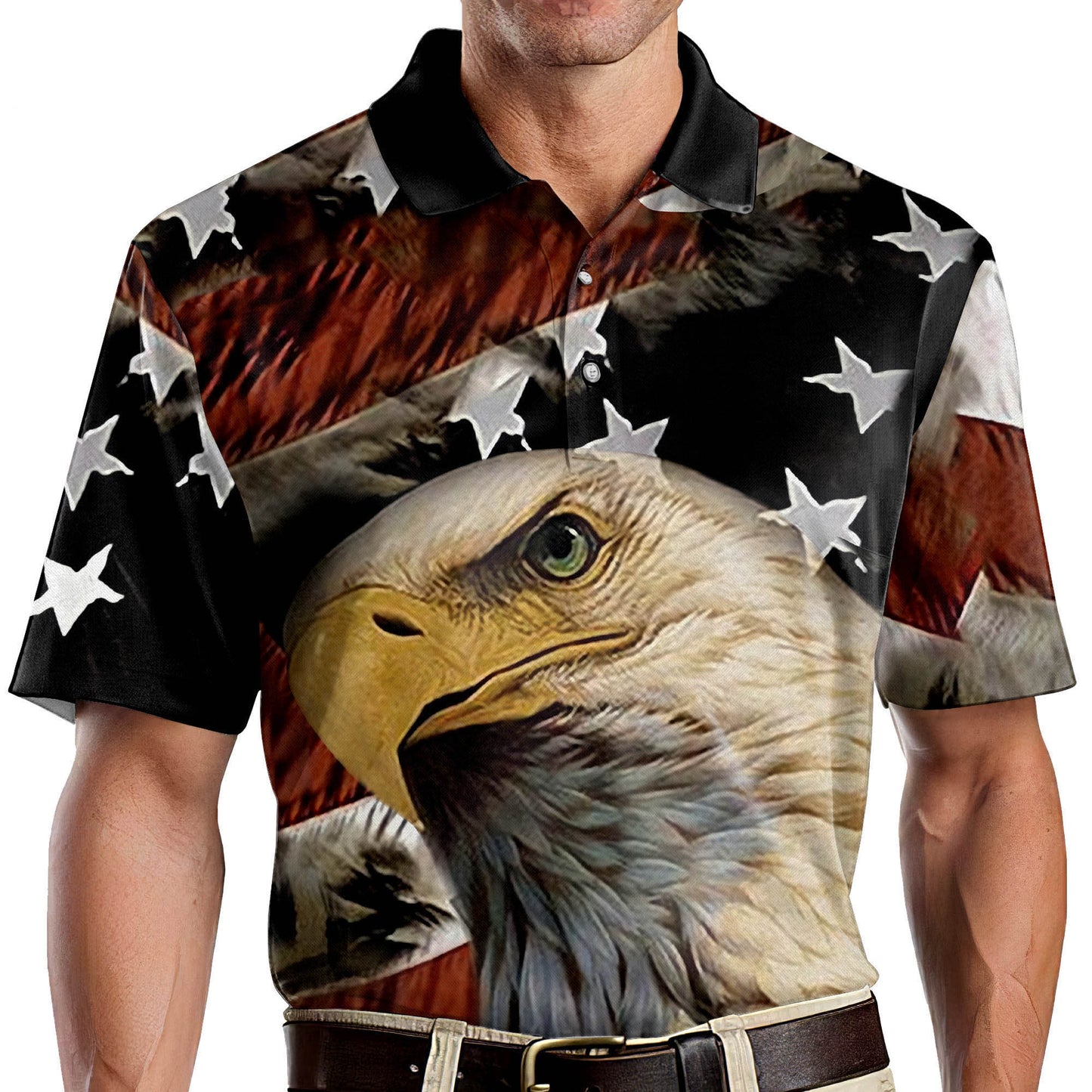 Men's American Flag Eagle 3D Printed Over Polo Shirt EG0002