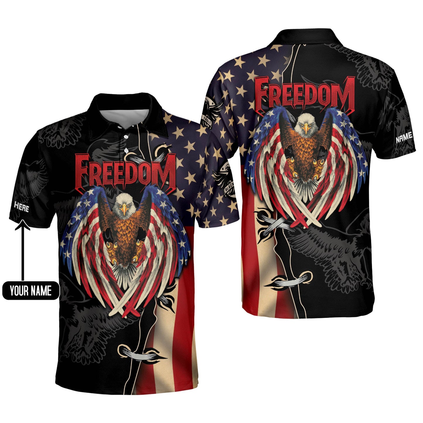 Freedom Eagle Vintage American Flag Polo Shirt EG0025