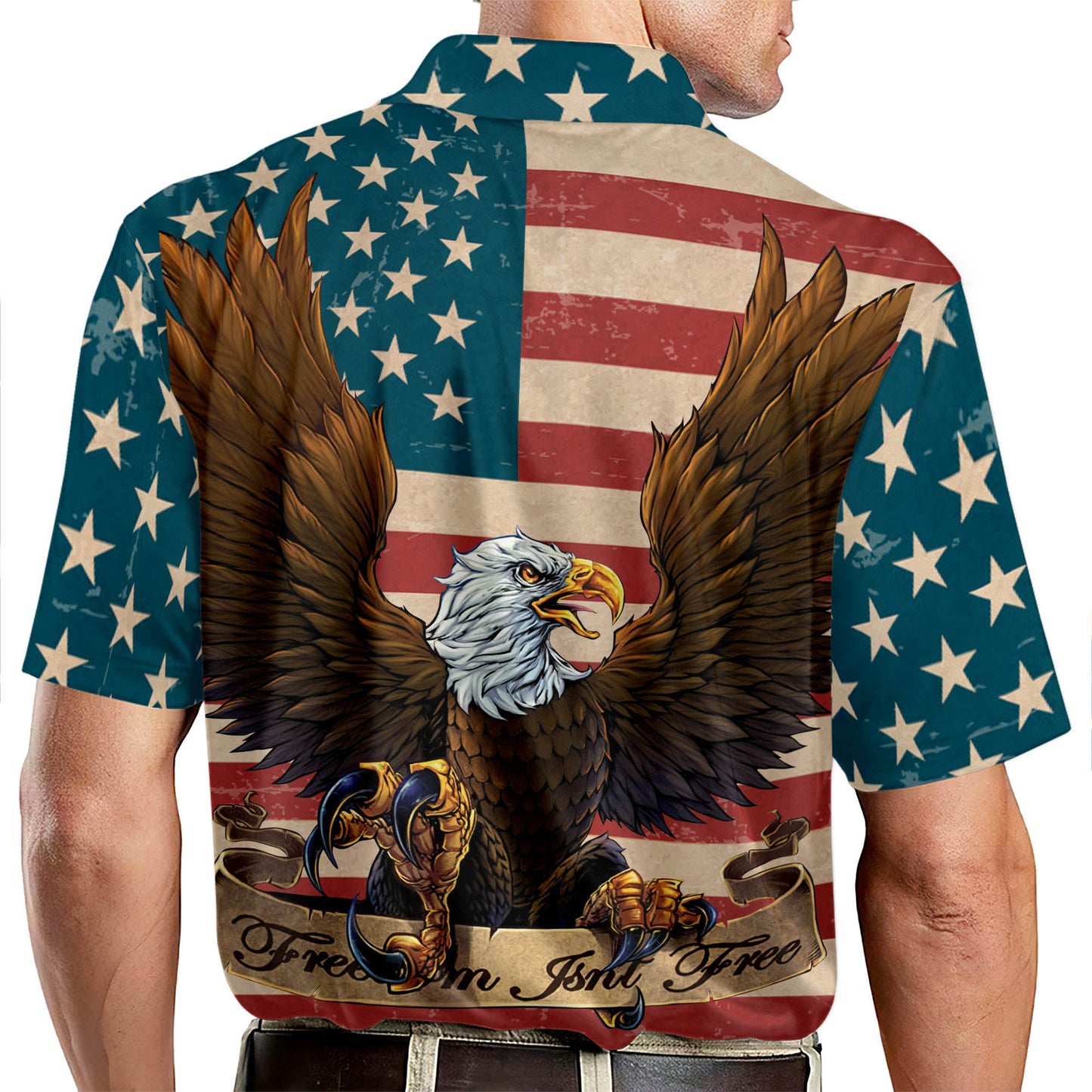 Vintage Freedom Isn't Free American Flag With Eagle Polo Shirt EG0030