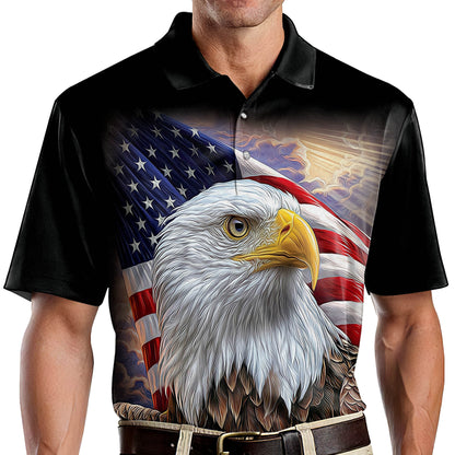 Printed American Flag Design With Eagle Polo Shirt EG0006