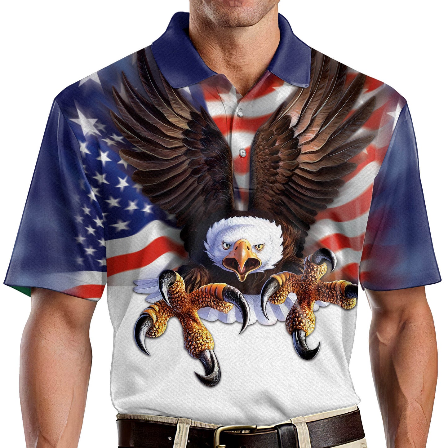 Proud To Be An American US Flag With Eagle Patriotic Polo Shirt EG0008