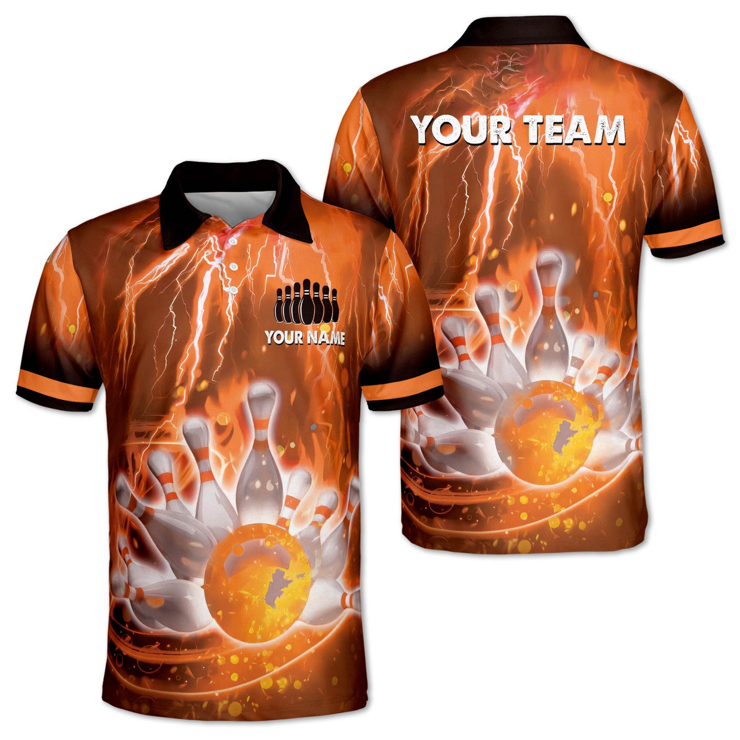 Custom Thunder Team Bowling Polo Shirt For Men, Custom Team Blue Bowling Shirt BM0308